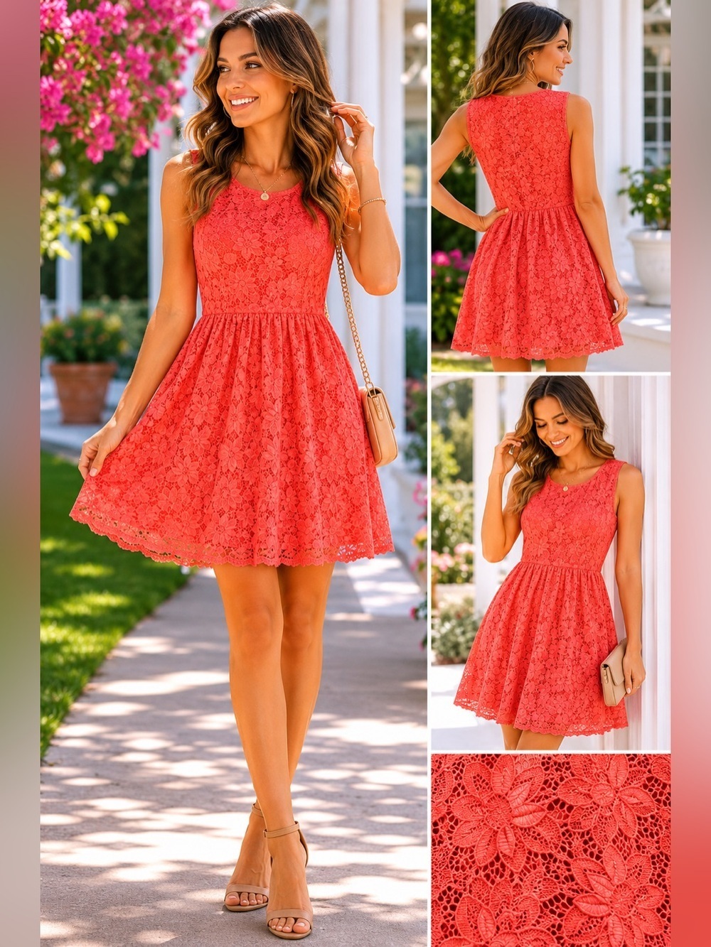 Blue S By L.A. Sleeveless Lace Fit & Flare Dress in Coral Size S Feminine